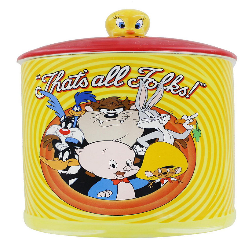 Looney Tunes Bullseye That&#8217;s All Folks Large Canister Ceramic Cookie Jar Image
