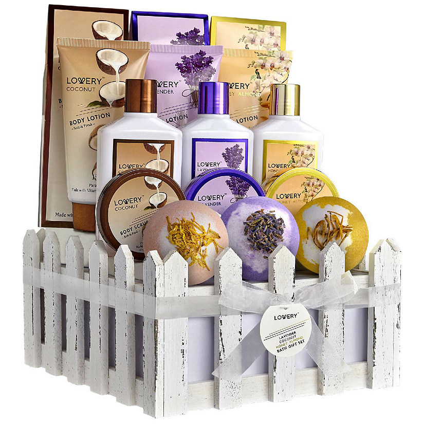 Lovery Home Spa Gift Baskets - Coconut, Lavender, Jasmine & Honey Almond Scent - 16pc Image