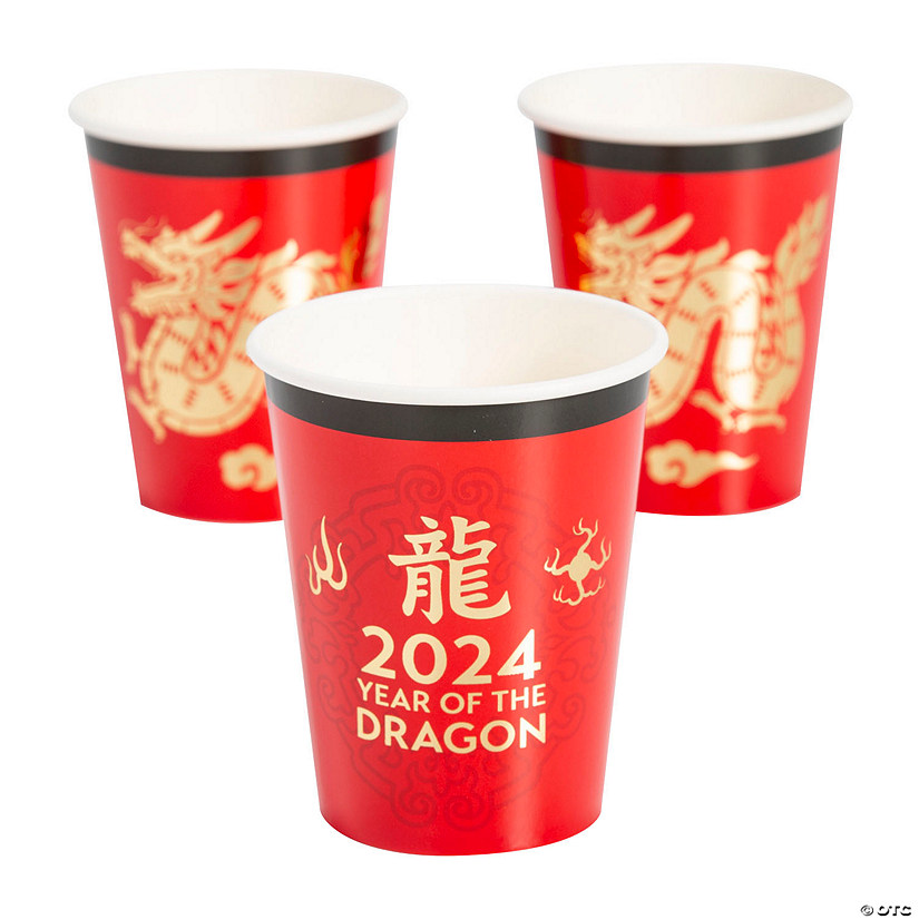 Lunar New Year of the Dragon Disposable Paper Cups - 8 Ct. Image