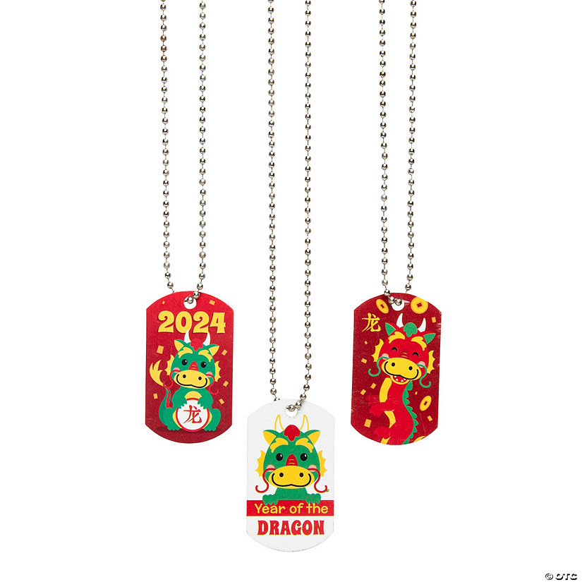Lunar New Year of the Dragon Dog Tag Necklaces - 12 Pc. Image