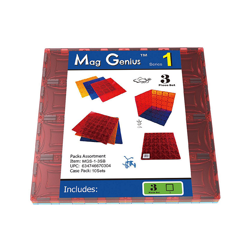 Mag-Genius Magnet Tiles 12" x 12" Building Magnetic Plate Set of 3 Colors STEM Image