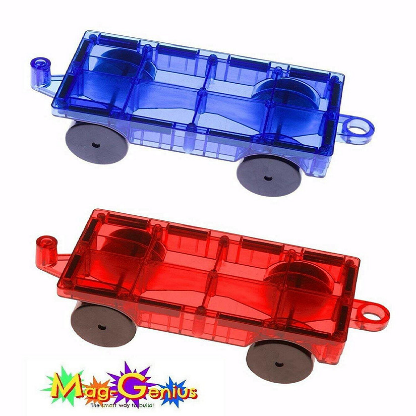 Mag-Genius Magnet Tiles Car Set Magnet Car Truck Train Magnet Building Tile Magnet Toy Add On, Red/Blue, 2 Piece STEM Image