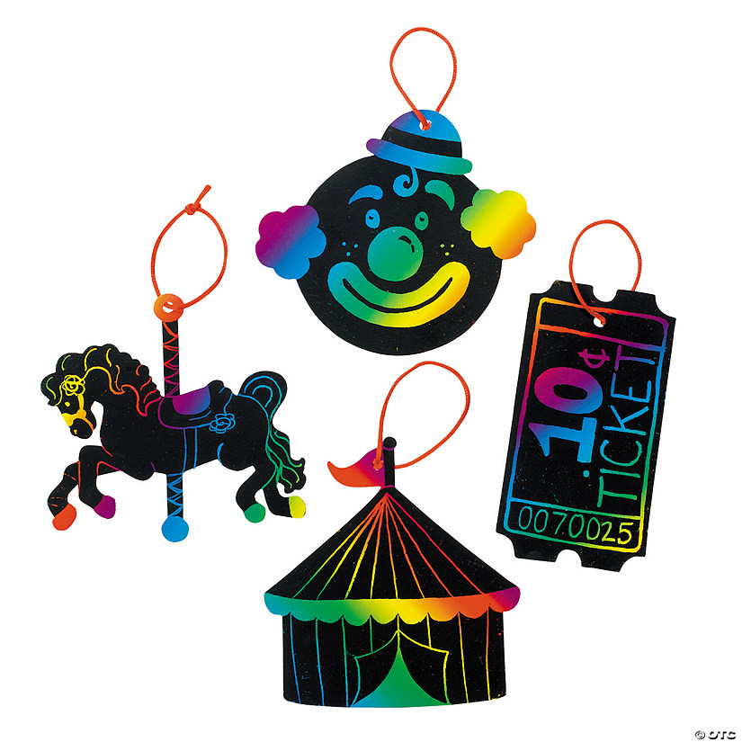 Magic Color Scratch Carnival Ornaments - 24 Pc. Image