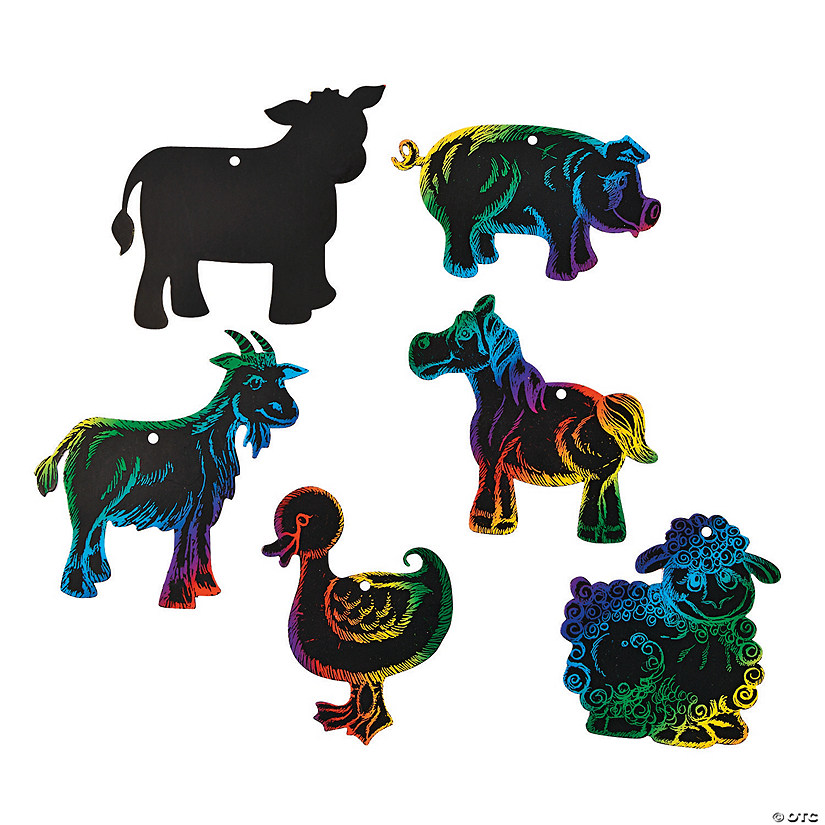 Magic Color Scratch Farm Animal Ornaments - 24 Pc. Image