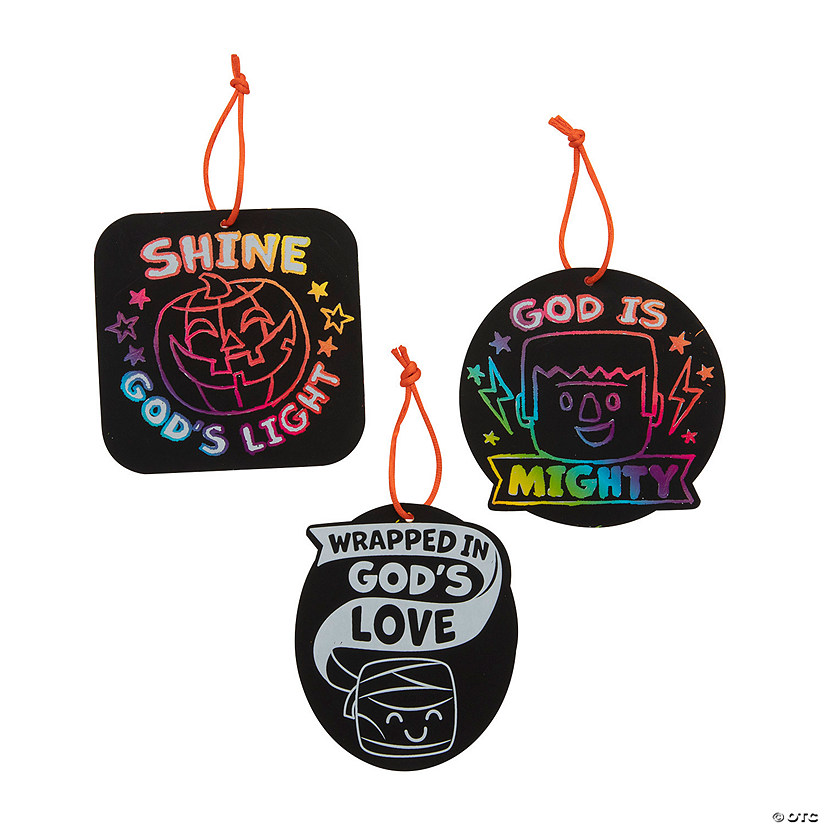 Magic Color Scratch Religious Halloween Ornaments &#8211; 24 Pc.  Image