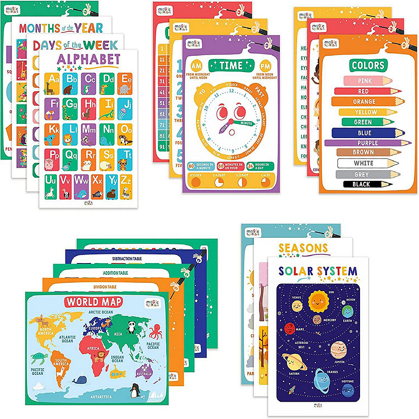 Magic Scholars Educational Posters, 18 Bundle Pack, Classroom Decor for Kids Toddler Learning Activities, Kindergarten, Pre School, Homeschool Supplies, Alphabe Image