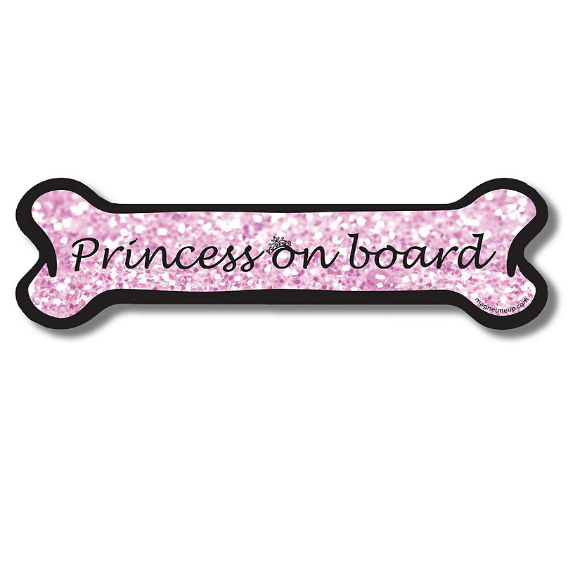 Magnet Me Up Princess on Board Pink Sparkly Dog Bone Magnet Decal, 2x7 Inches, Heavy Duty Automotive Magnet for Car Truck SUV Image