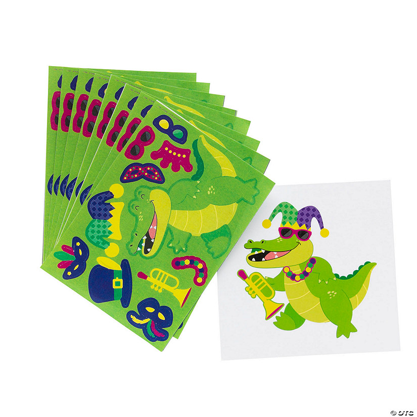 Make-a-Mardi-Gras-Alligator Sticker Sheets - 12 Pc. Image