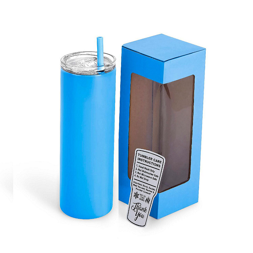 Makerflo 20 Oz Skinny Powder Coated Tumbler with Splash Proof Lid & Straw, Personalized DIY Gifts, Blue, 1 pc Image