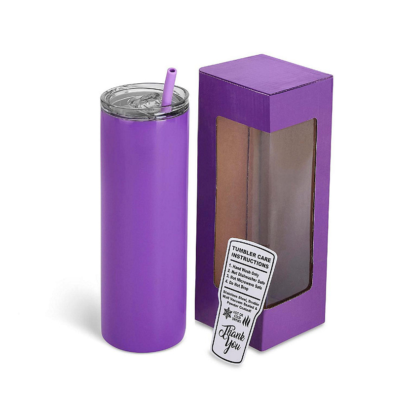 Makerflo 20 Oz Skinny Powder Coated Tumbler with Splash Proof Lid & Straw, Personalized DIY Gifts, Lavender, 1 pc Image