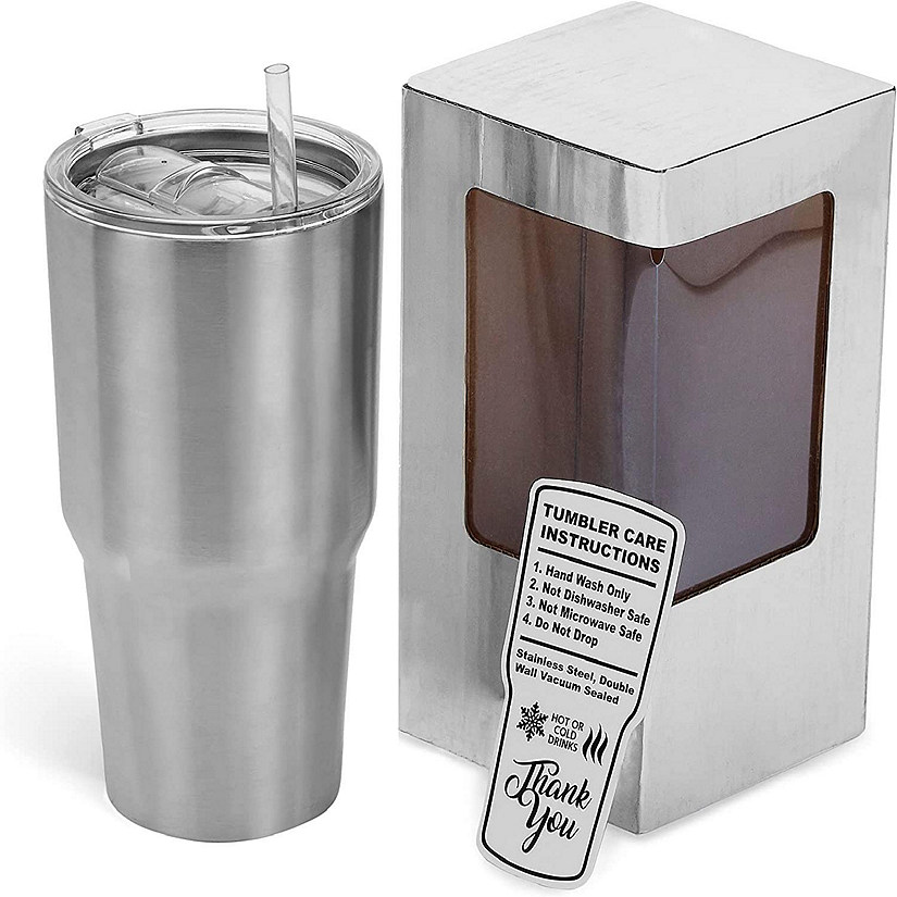Makerflo 30 oz Insulated Tumbler with Splash Proof Lid & Straw, 1 pc, Sliver Image