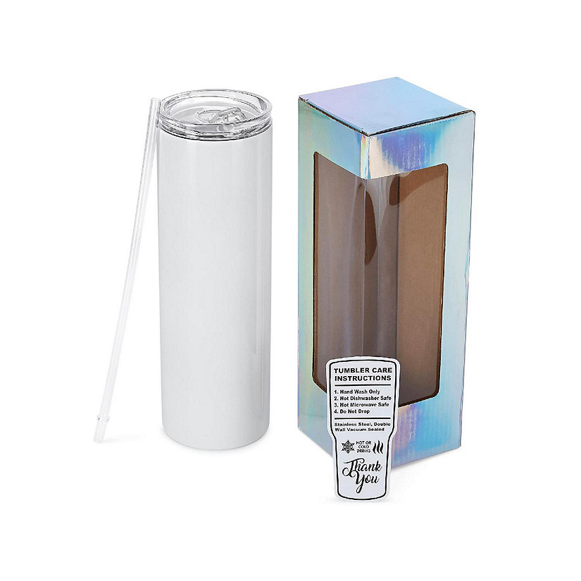 makerflo  30 Oz Skinny Sublimation Blank Tumbler with Splash Proof Lid & Straw, DIY Gifts Image