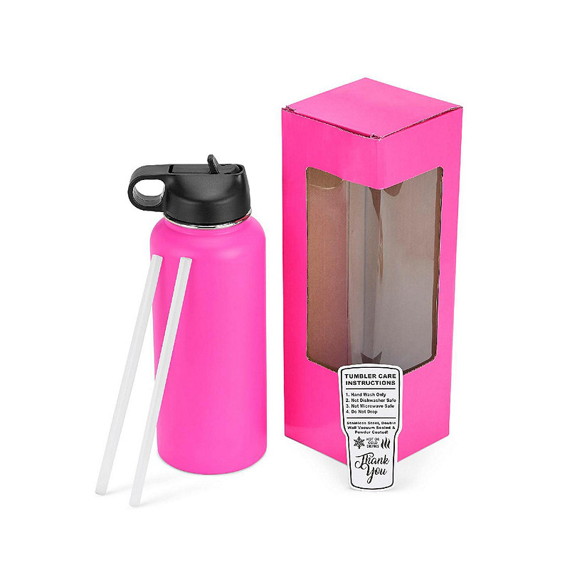 Makerflo Hydro Powder Coated Tumbler, Sipper Water Bottle With Handle, Stainless Steel Double Wall Insulated (Pink, 32oz) Image