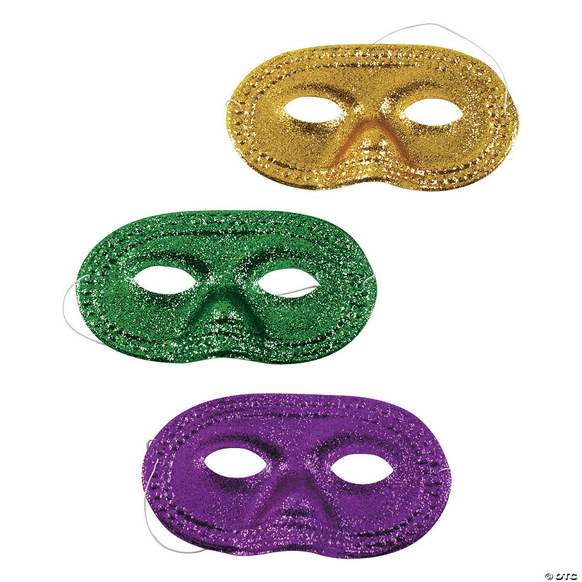 Mardi Gras Glitter Half Masks- 12 Pc. Image