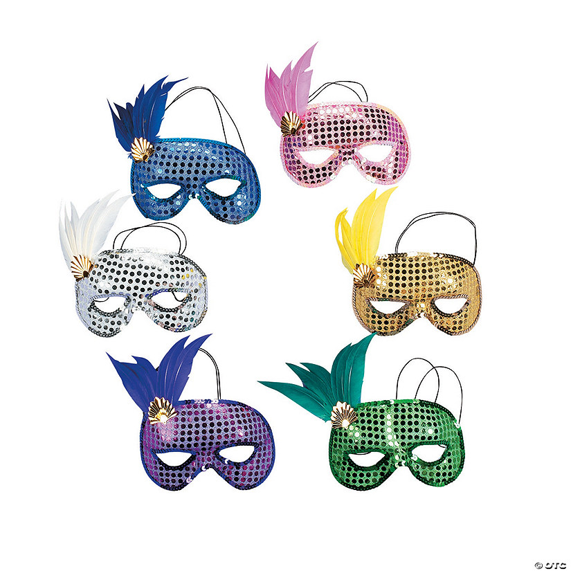 Mardi Gras Sequin & Feather Masks- 12 Pc. Image