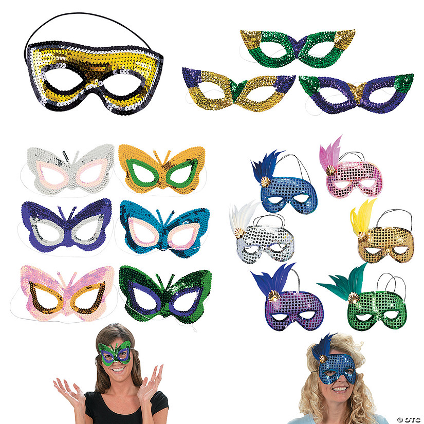 Mardi Gras Sequin Mask Kit Assortment for 48 Image
