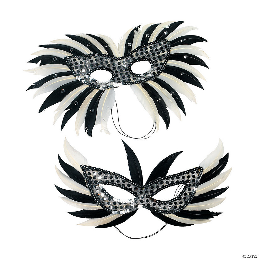 Mardi Gras Silver Feather Masks - 12 Pc. Image