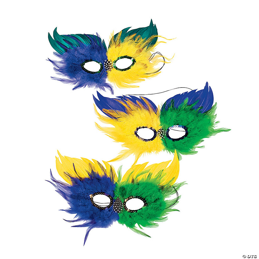 Mardi Gras Two-Tone Feather Half Masks- 12 Pc. Image