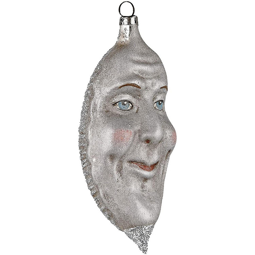 Marolin 2011023Vintage Mouthblown Christmas Glass Ornament Silver Crescent Image