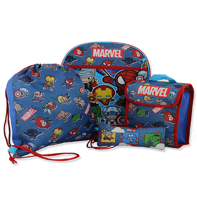 Marvel Kawaii Boys 16" Backpack 5 piece School Set (One Size, Blue) Image