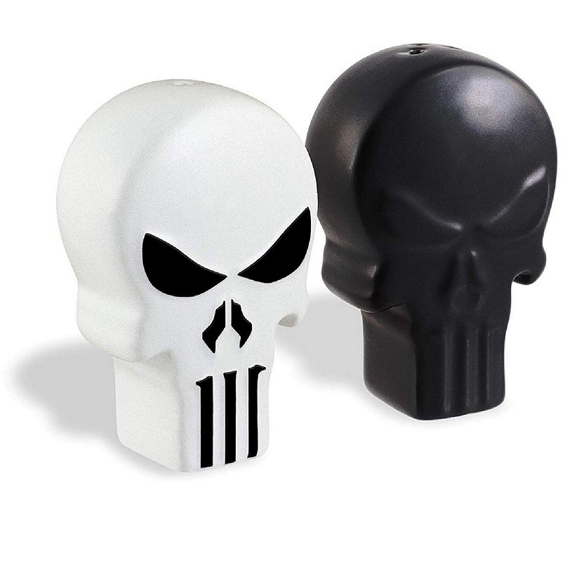 Marvel The Punisher Black & White Skull Logo Ceramic Salt & Pepper Shaker Set Image