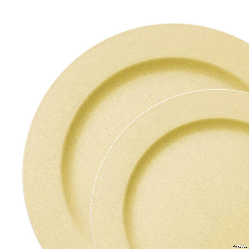 Matte Bright Yellow Round Disposable Plastic Dinnerware Value Set (120 Dinner Plates + 120 Salad Plates) Image