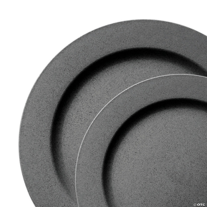 Matte Charcoal Gray Round Disposable Plastic Dinnerware Value Set (40 Dinner Plates + 40 Salad Plates) Image