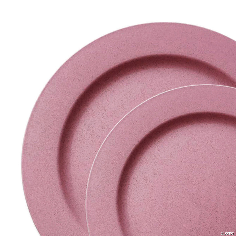 Matte Fuchsia Round Disposable Plastic Dinnerware Value Set (40 Dinner Plates + 40 Salad Plates) Image