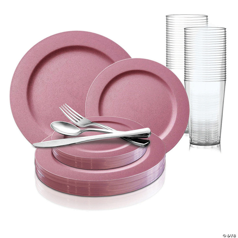 Matte Fuchsia Round Disposable Plastic Dinnerware Value Set (60 Settings) Image