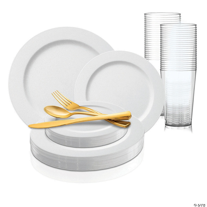 Matte Milk White Round Disposable Plastic Dinnerware Value Set (20 Settings) Image