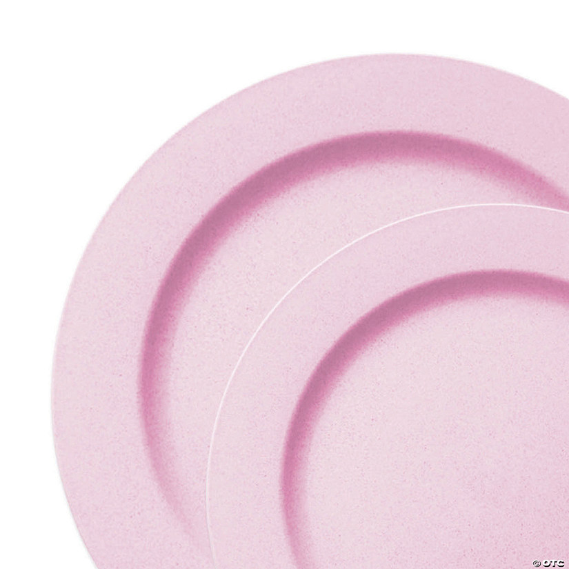 Matte Pink Round Disposable Plastic Dinnerware Value Set (120 Dinner Plates + 120 Salad Plates) Image