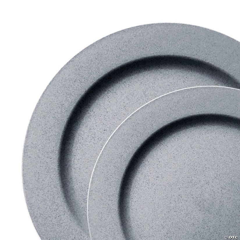 Matte Steel Gray Round Disposable Plastic Dinnerware Value Set (120 Dinner Plates + 120 Salad Plates) Image
