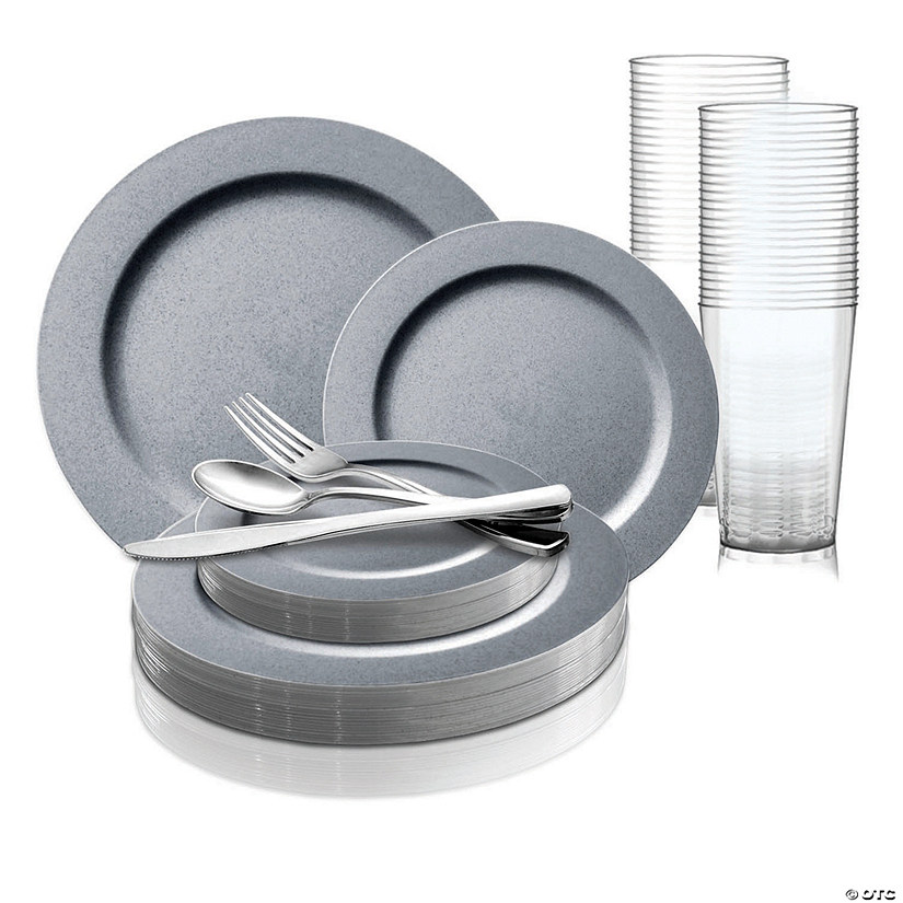 Matte Steel Gray Round Disposable Plastic Dinnerware Value Set (60 Settings) Image