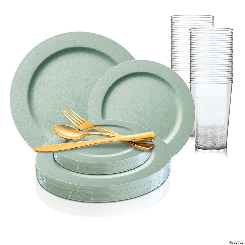Matte Turquoise Round Disposable Plastic Dinnerware Value Set (20 Settings) Image