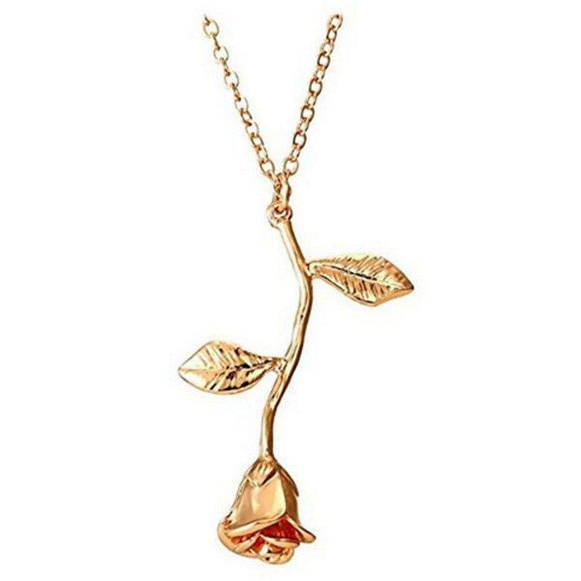 Maya&#8217;s Grace Rose Stem Leaves Pendant Chain Necklace - Gold Image