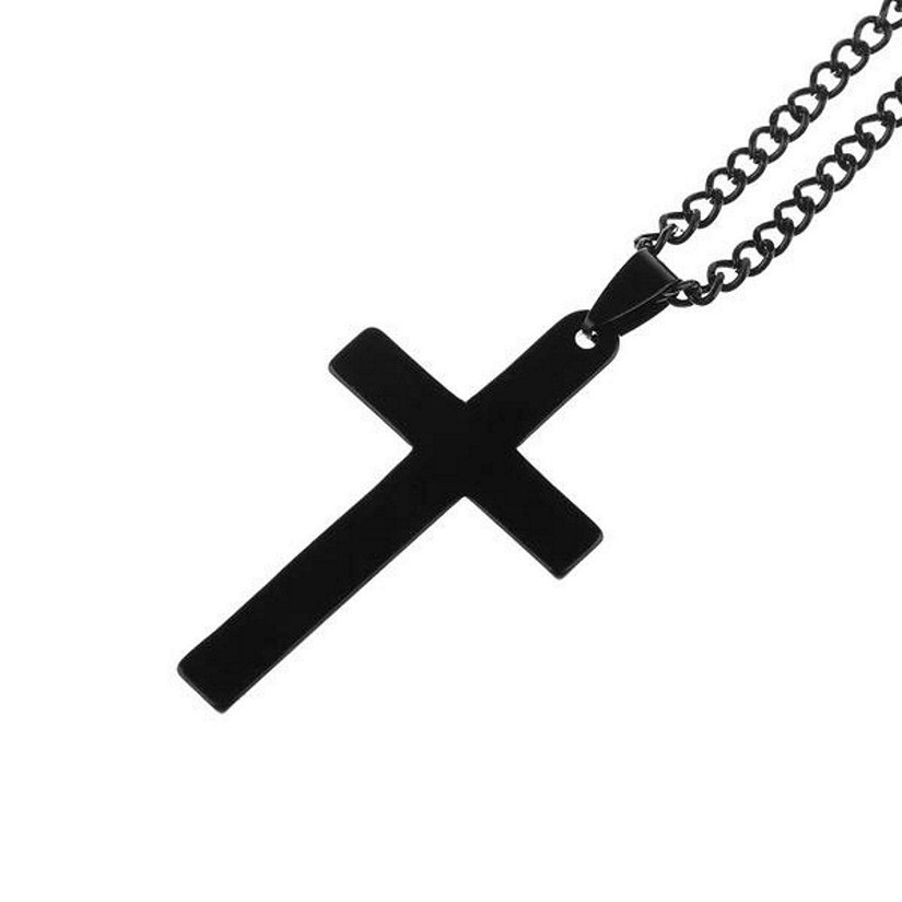 Maya's Grace Stainless Steel Cross Pendant With Chain Necklace for Women - Black Image