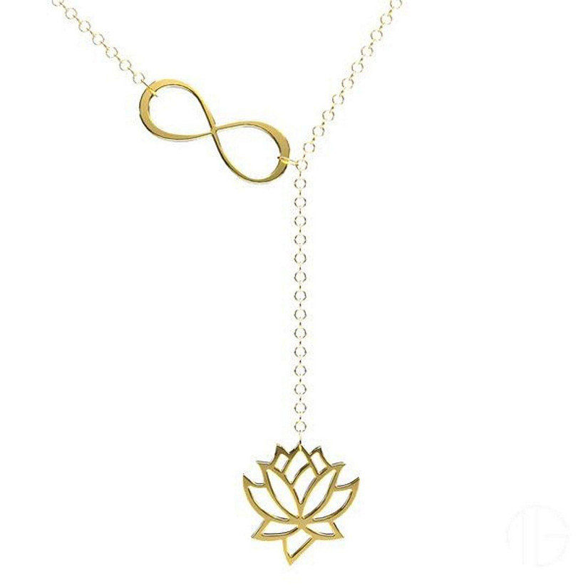 Mayas Grace Stainless Steel Infinity Lotus Lariat Y Necklace Gold Image