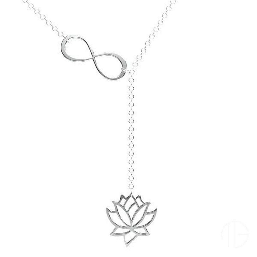 Mayas Grace Stainless Steel Infinity Lotus Lariat Y Necklace Silver Image