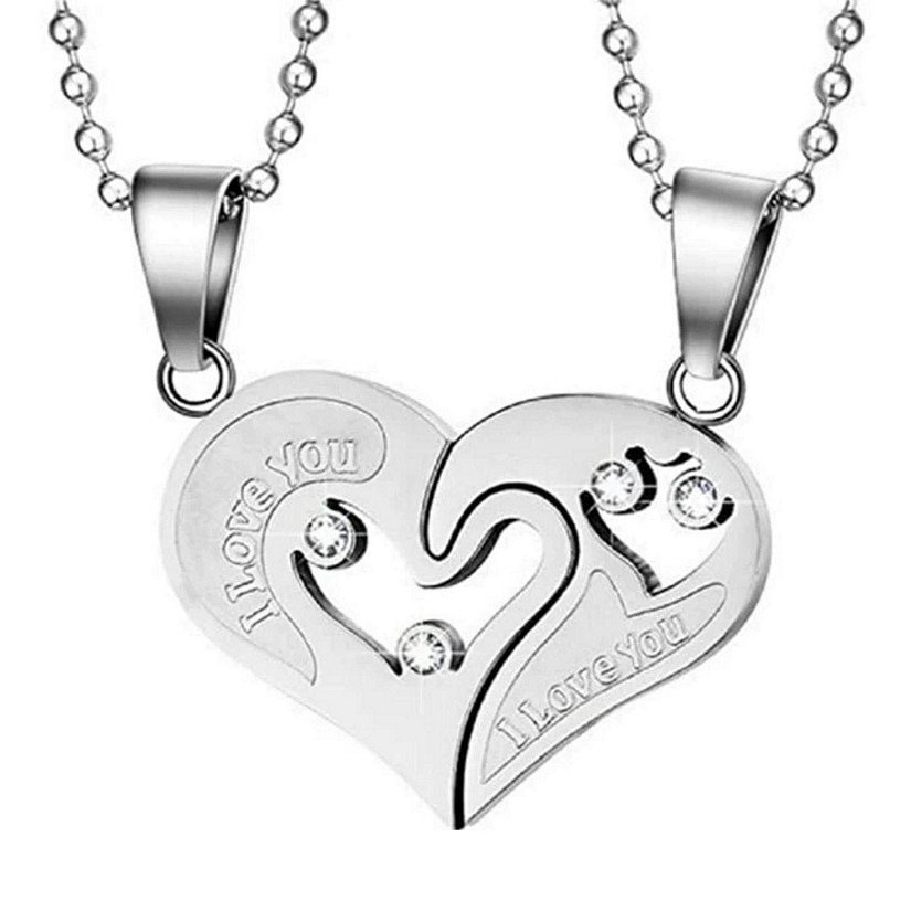 Maya's Grace Two Pieces  Heart  Couple Matching Necklaces - Silver Pair Image