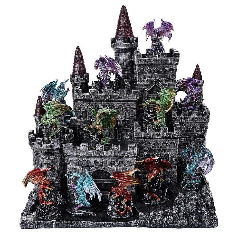 Medieval Castle with Miniature Dragon Figurines 12 Piece Set Mini Fantasy D&#233;cor Image