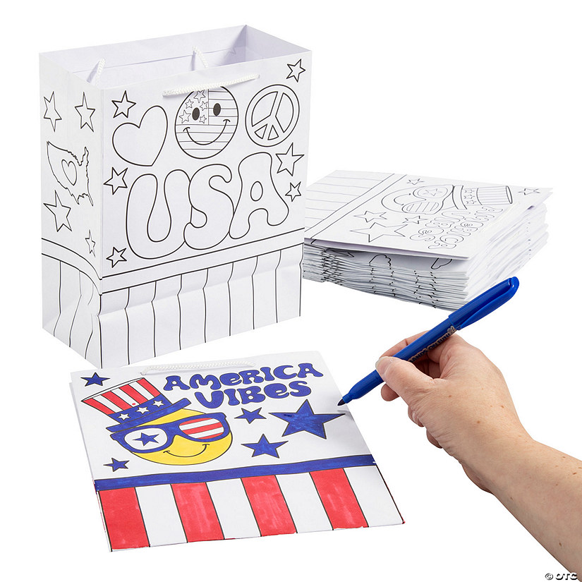 Medium Color Your Own Patriotic Gift Bags - 12 Pc. Image