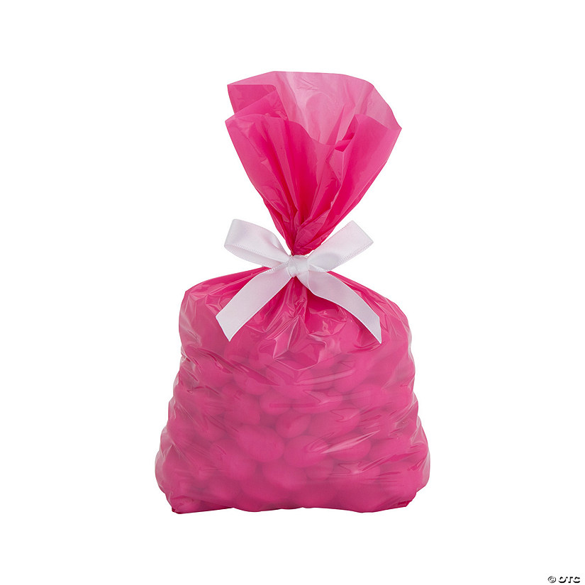 Medium Pink Cellophane Bags with White Bow Kit for 50  Image