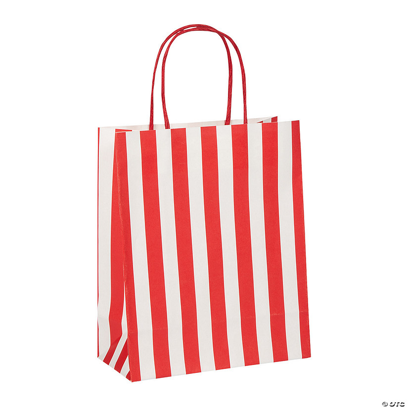 Medium Red and White Striped Gift Bags - 12 Pc. Image