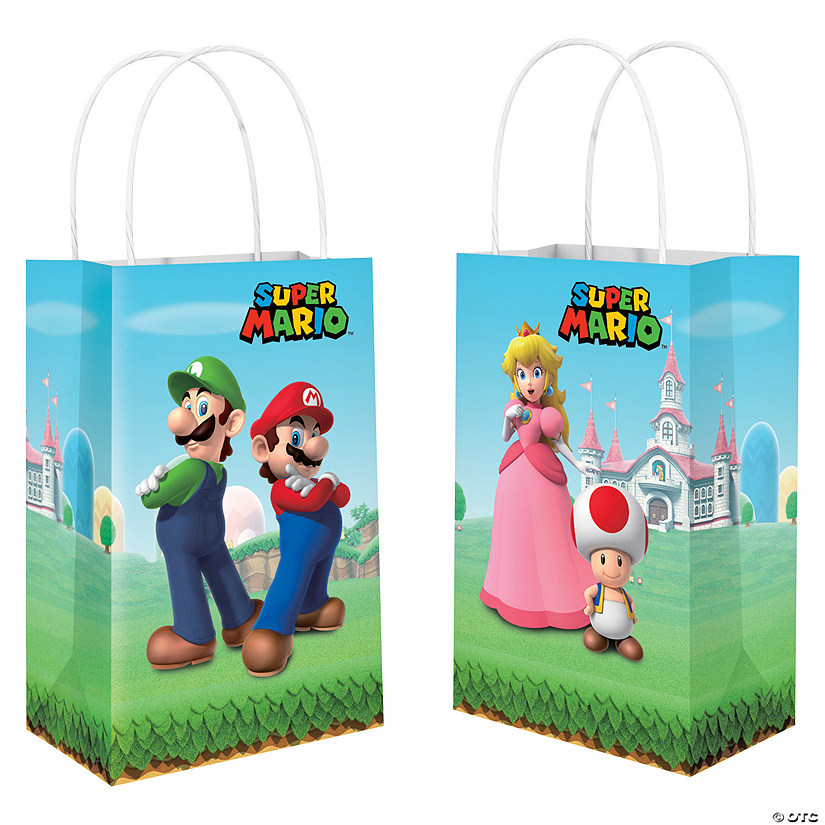 Medium Super Mario&#8482; Kraft Paper Gift Bags - 8 Pc. Image