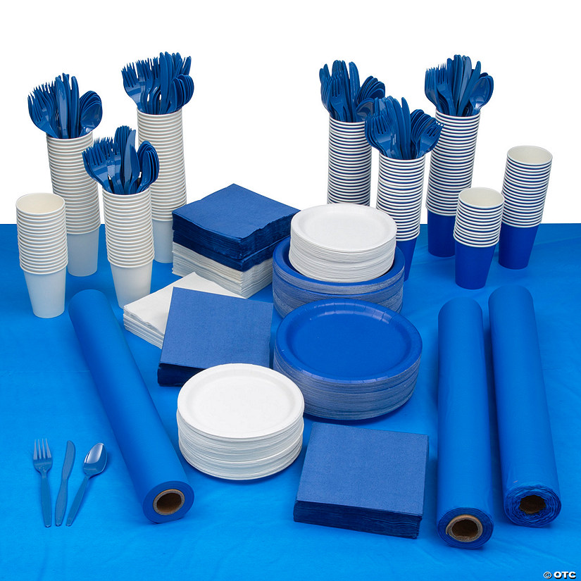 Mega Bulk 1973 Pc. Blue & White Disposable Tableware Kit for 240 Guests Image