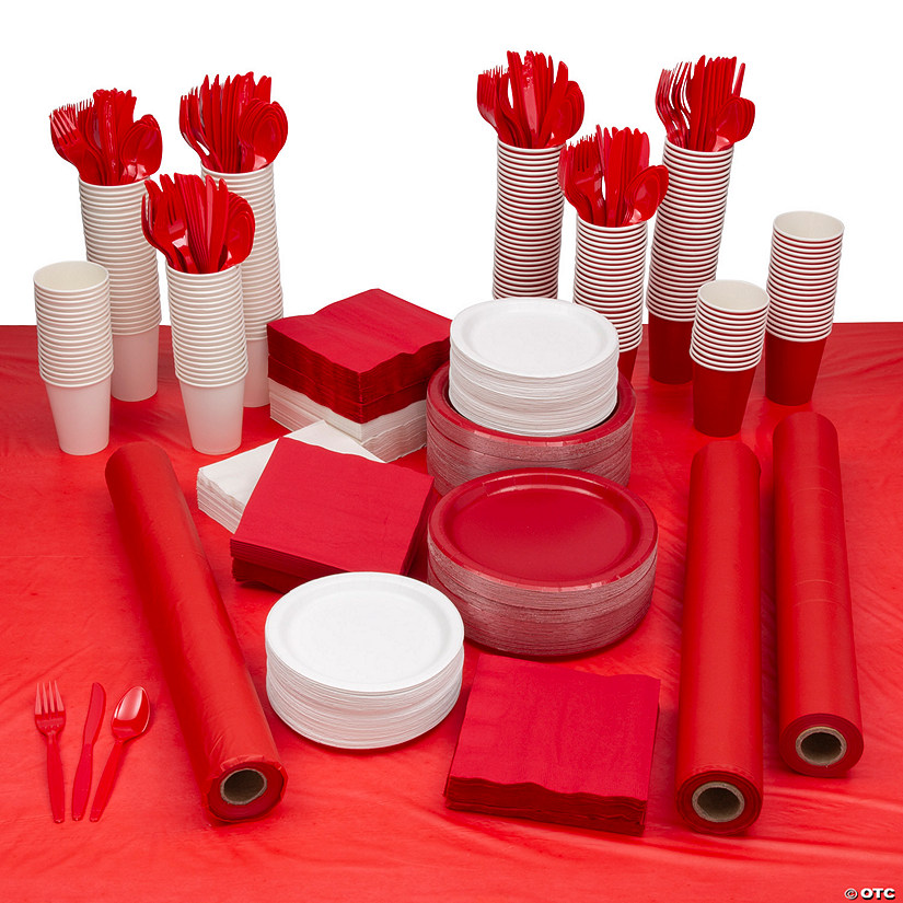 Mega Bulk 1973 Pc. Red & White Disposable Tableware Kit for 240 Guests Image