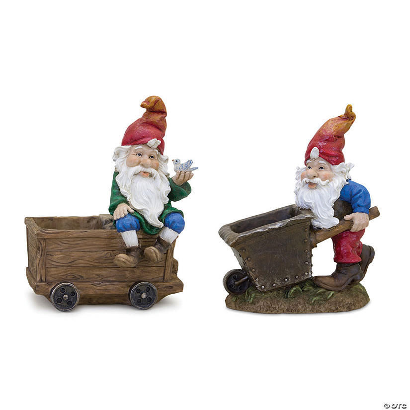 Melrose International Gnomes with Wheelbarrow and Wagon (Set of 2) Image