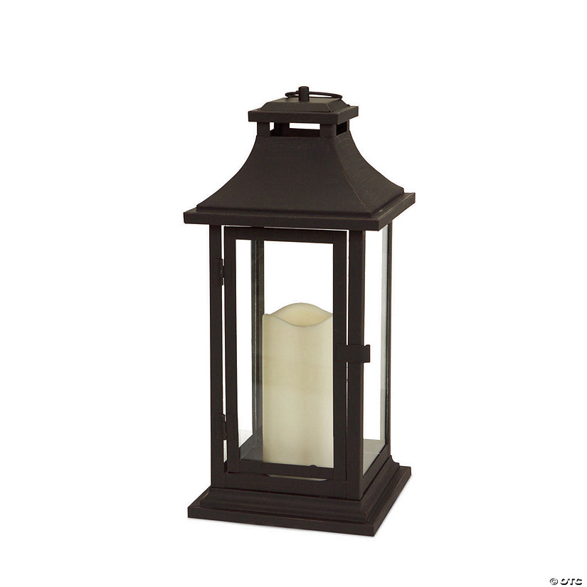 Melrose International Lantern with Black LED Candle (Set of 2) Image