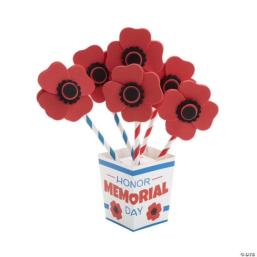 Memorial Day Straw Poppy Flower Bouquet Craft Kit - Makes 12 Image