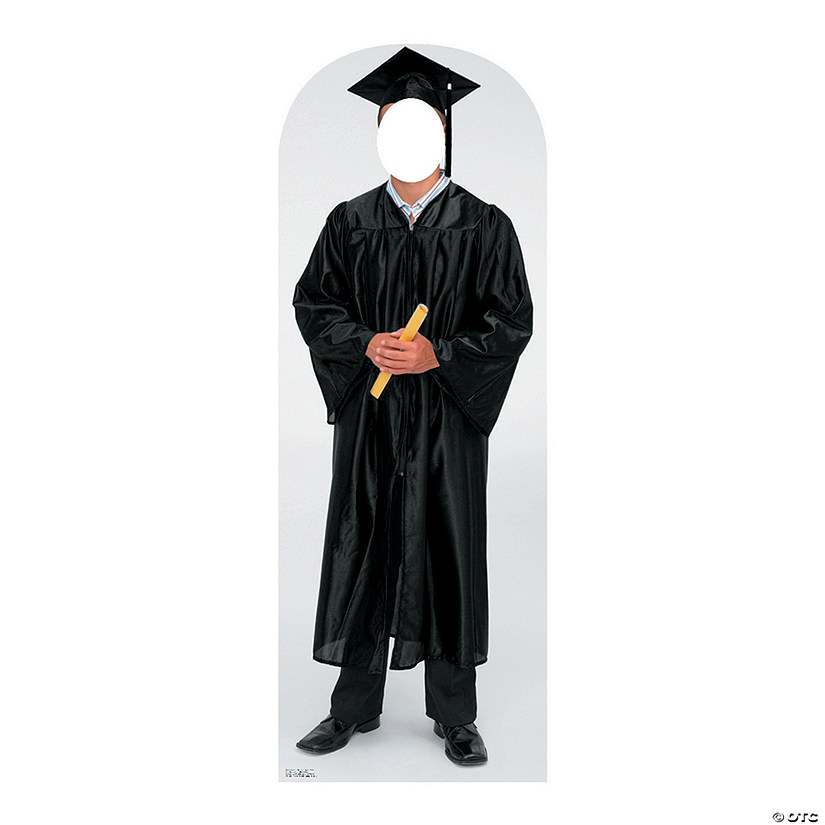 Men's Black Cap & Gown Graduate Cardboard Stand-In Stand-Up Image